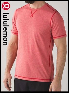 Lululemon T.H.E. Crew Heathered Lulu Red Men’s T-Shirt EUC Size (M)